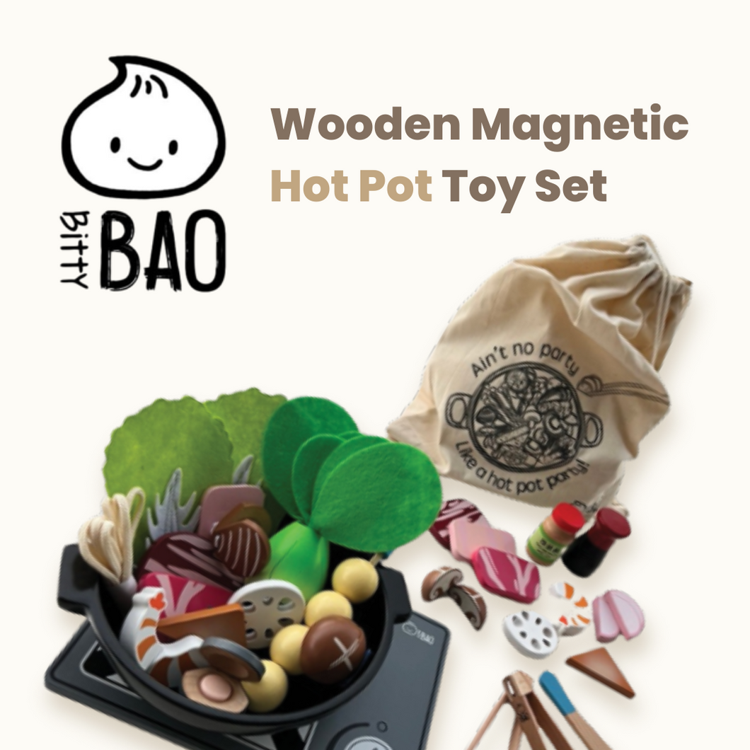 Bitty Bao: 40-Piece Wooden Magnetic Hot Pot Toy Set (with Canvas Bag!)
