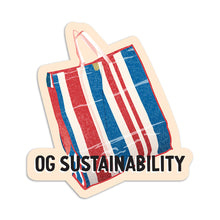 Load image into Gallery viewer, "OG Sustainability" Red White Blue Bag - VINYL STICKER (Waterproof, dishwasher + microwave safe)