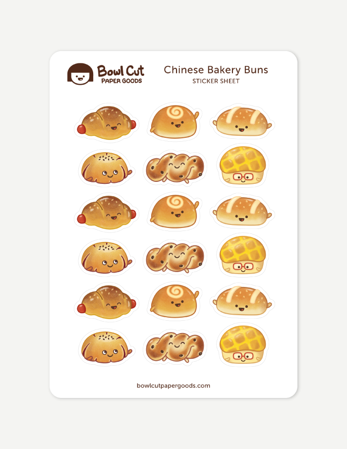 Chinese Bakery Buns STICKER SHEET (Durable & Water Resistant)